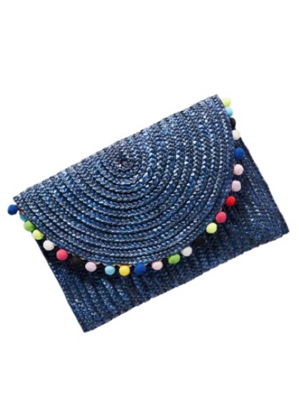 Pom-Pom Straw Clutch. Bohemian. Magnetic closure. Textured detailing